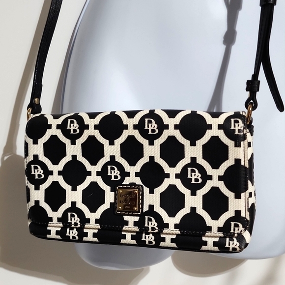 Dooney & Bourke Black White Canvas Crossbody Shoulder Bag Small - Picture 4 of 10